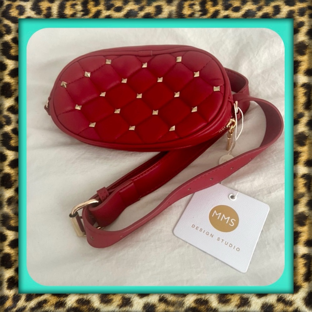 👑✅PRICE FIRM✅ Red Bum Waist Belt Bag with Gold Stud Accents. Brand New!